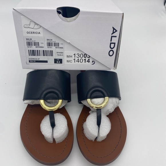 ALDO Ocericia leather ring post sandals in black - Picture 15 of 16